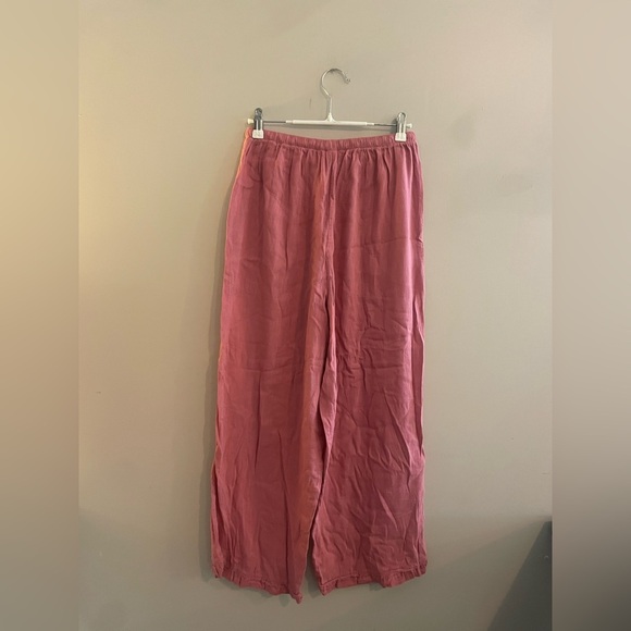 Winter Sun Linen Pants Pink Rose with Ruffle Ankle and Drawstring Waist - Picture 6 of 6
